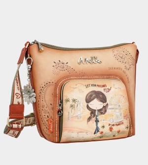 Anekke Peace & Love Camel Large Crossbody Táska | DVMI92548