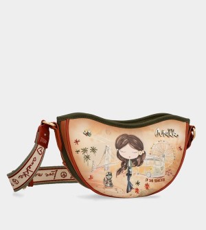Anekke Peace & Love Camel Oval Crossbody Táska | URFC80734