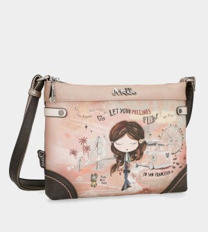 Anekke Peace & Love Pink Medium Crossbody Táska | RTND84519