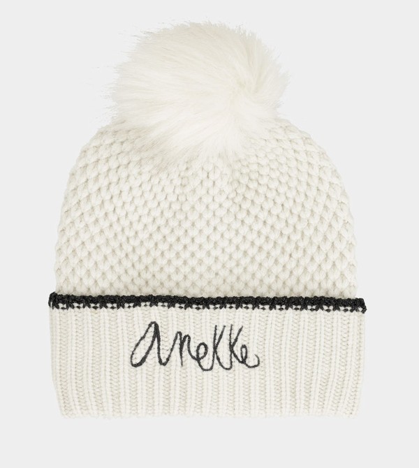 Anekke Beige Knitted Beanie With Pompom Kalap | UIYP02149