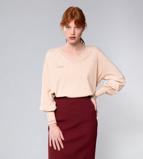 Anekke Beige Shōen V-neck Pulóverek | NATM49281