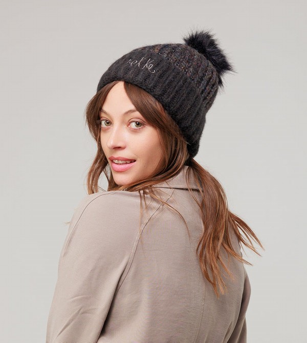 Anekke Black Knitted Beanie With Pompom Kalap | KWRB12754