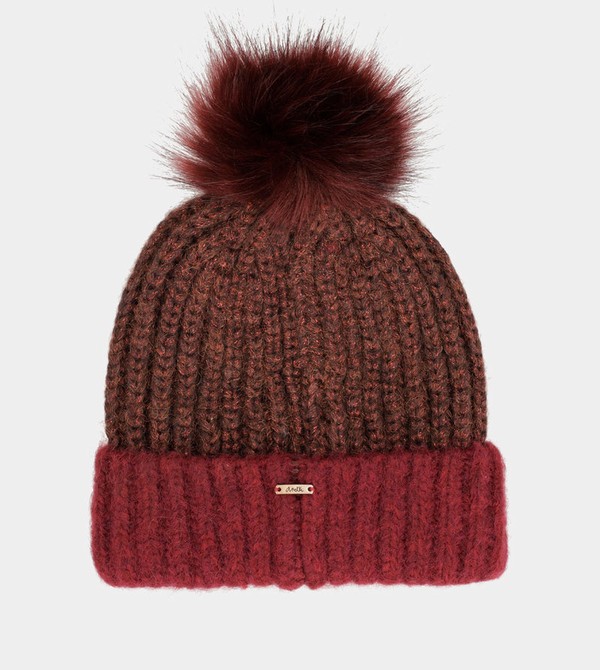 Anekke Burgundy Knitted Beanie With Pompom Kalap | LMDK97530