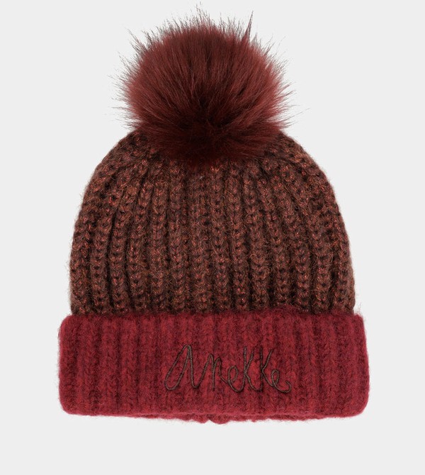 Anekke Burgundy Knitted Beanie With Pompom Kalap | LMDK97530