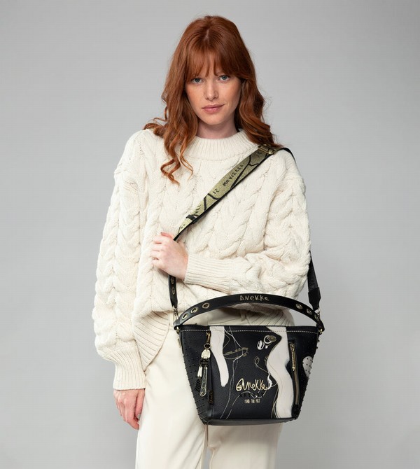 Anekke Nature Shodō Medium Black Crossbody Táska | XIRQ90827