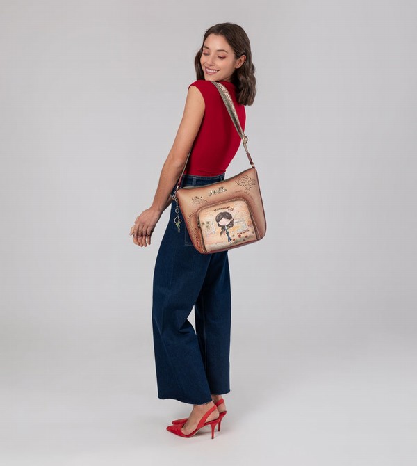 Anekke Peace & Love Camel Large Crossbody Táska | DVMI92548
