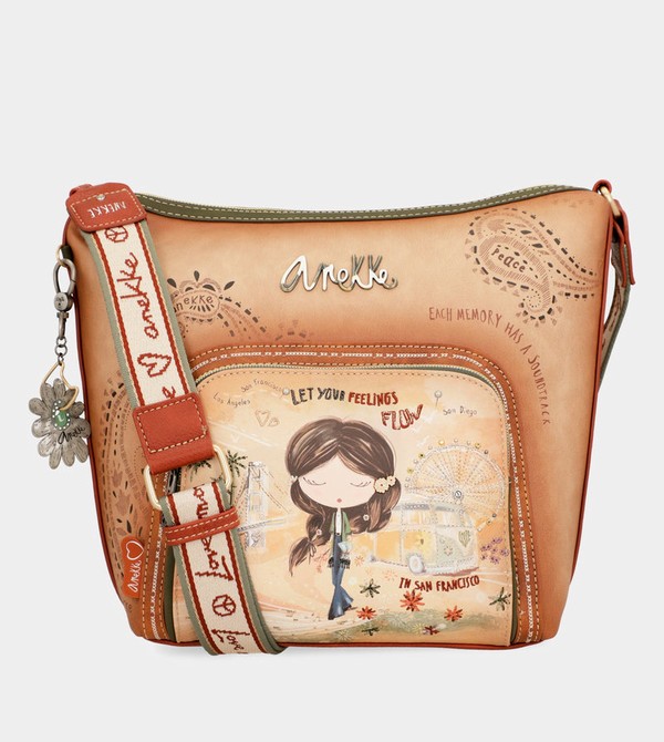 Anekke Peace & Love Camel Large Crossbody Táska | DVMI92548