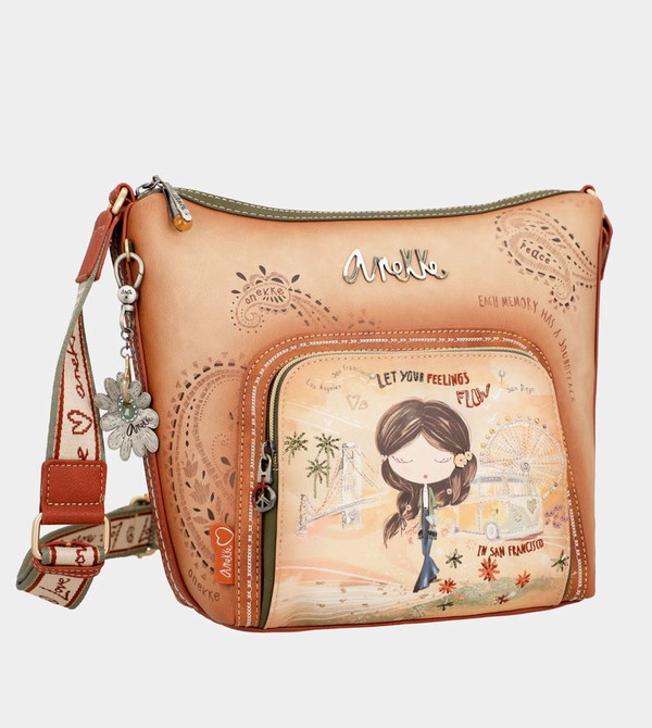 Anekke Peace & Love Camel Large Crossbody Táska | DVMI92548