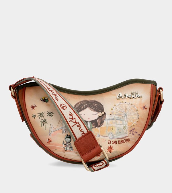 Anekke Peace & Love Camel Oval Crossbody Táska | URFC80734