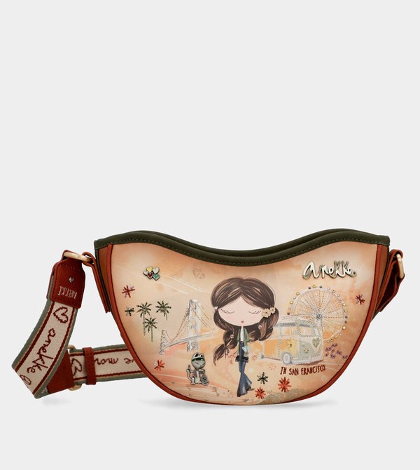Anekke Peace & Love Camel Oval Crossbody Táska | URFC80734