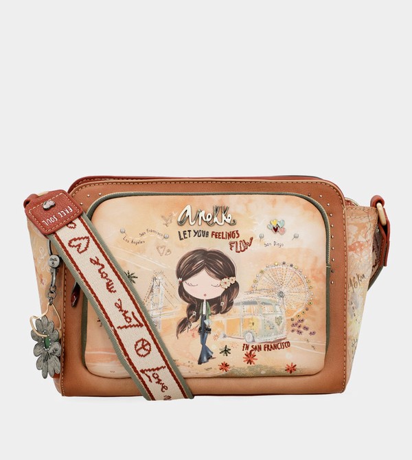 Anekke Peace & Love Camel Rectangular Crossbody Táska | QYKM70836