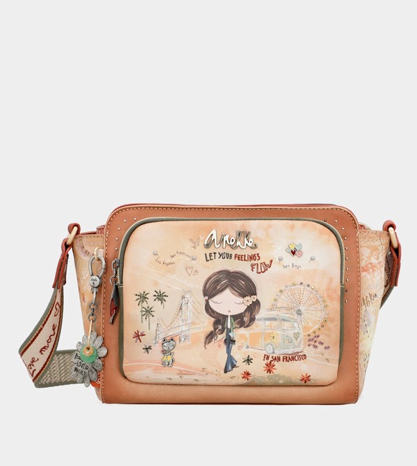 Anekke Peace & Love Camel Rectangular Crossbody Táska | QYKM70836
