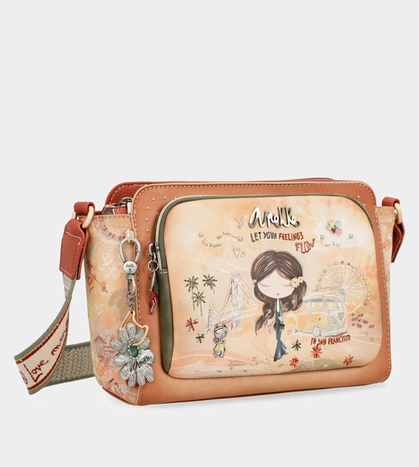 Anekke Peace & Love Camel Rectangular Crossbody Táska | QYKM70836