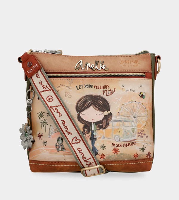Anekke Peace & Love Camel Square Crossbody Táska | FKXS04236