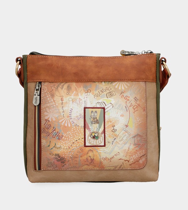 Anekke Peace & Love Camel Square Crossbody Táska | FKXS04236