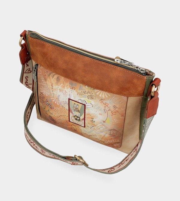 Anekke Peace & Love Camel Square Crossbody Táska | FKXS04236
