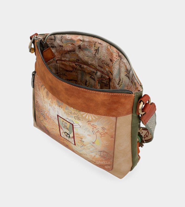 Anekke Peace & Love Camel Square Crossbody Táska | FKXS04236