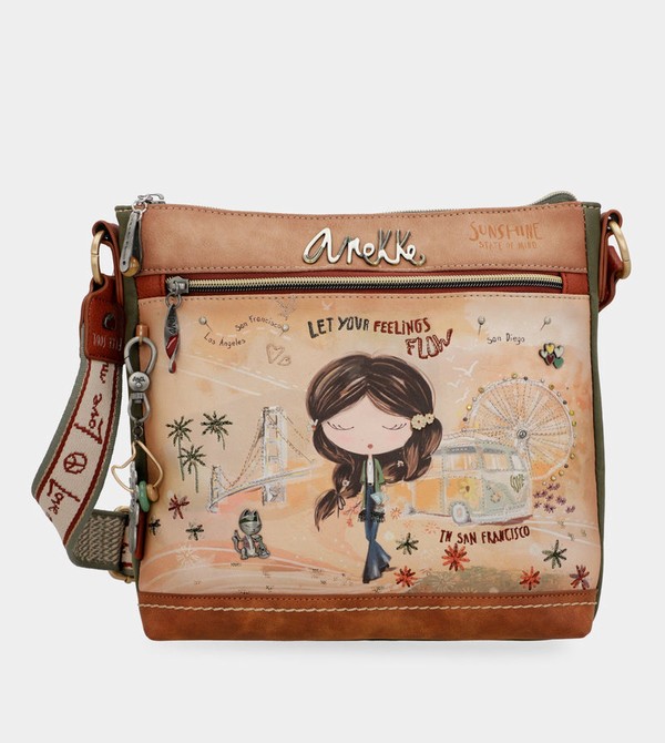 Anekke Peace & Love Camel Square Crossbody Táska | FKXS04236