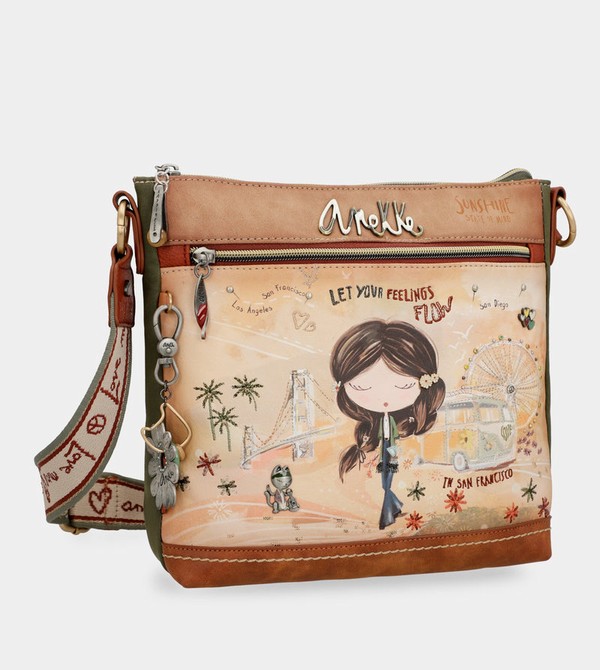 Anekke Peace & Love Camel Square Crossbody Táska | FKXS04236