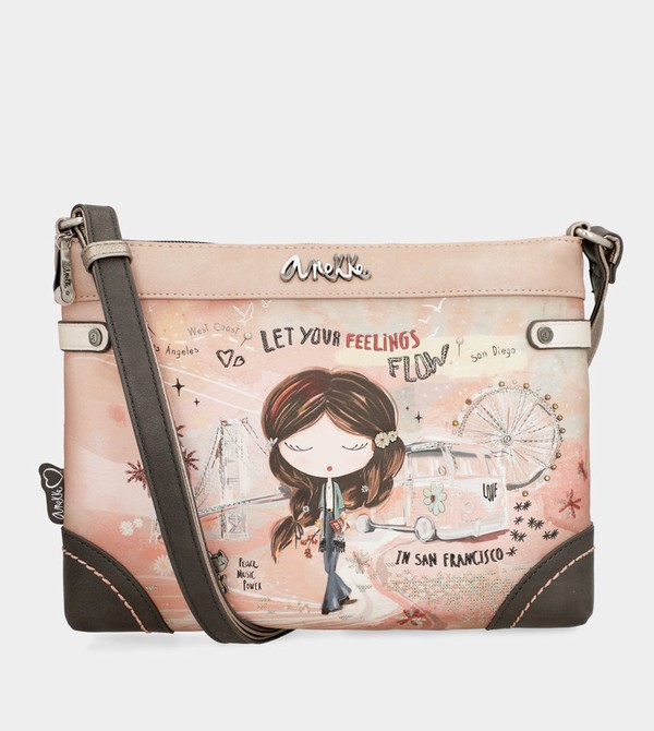 Anekke Peace & Love Pink Medium Crossbody Táska | RTND84519