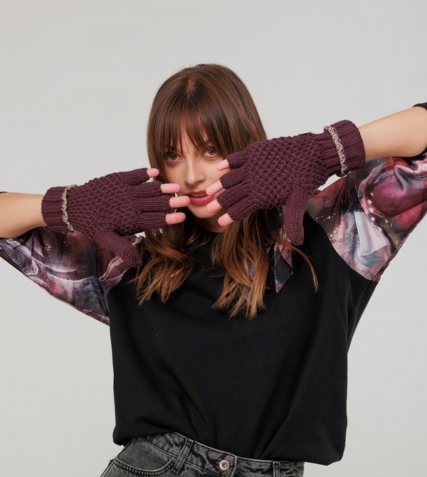 Anekke Purple Knitted Mittens Kesztyű | HTXP40793